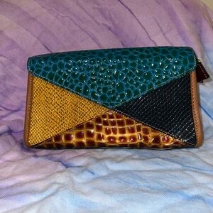 Rare Multicolor Patchwork Embossed Leather Crossbody Clutch – Statement Piece